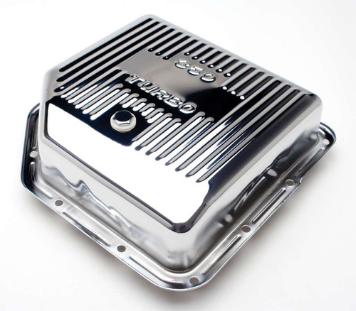 Transmission Pan - Deep Sump - Ribbed - 3.5 in Deep - Adds 2 qt Capacity - Ribbed - Steel - Chrome - TH350 - Each