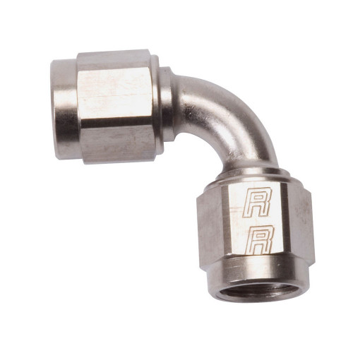 Fitting - Adapter - 90 Degree - 8 AN Female Swivel to 8 AN Female Swivel - Aluminum - Nickel Anodized - Each