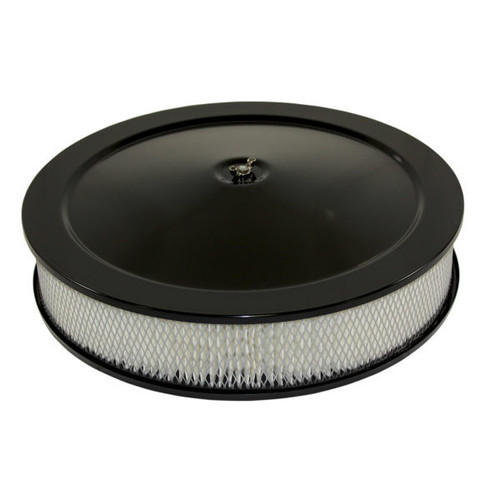 Air Cleaner Assembly - High Dome - 14 in Round - 3 in Element - 5-1/8 in Carb Flange - Flat Base - Steel - Black Powder Coat - Kit