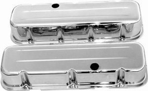 Valve Cover - Tall - 3-5/8 in Height - Baffled - Breather Holes - Grommets Included - Steel - Chrome - Big Block Chevy - Pair