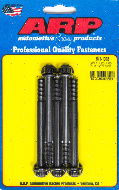 Bolt - 8 mm x 1.25 Thread - 85 mm Long - 12 mm 12 Point Head - Chromoly - Black Oxide - Universal - Set of 5