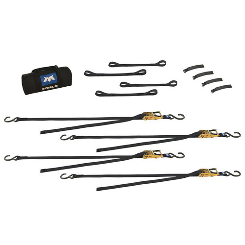 Tie Down Strap Kit - Utility Pack - Four 1 x 6 ft Ratchet Straps - Four Soft Loop Extensions - Gear Bag - Black - Kit