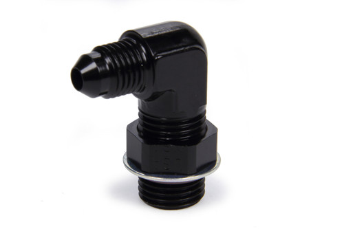 Fitting - Adapter - 90 Degree - 4 AN Male to 6 AN Male O-Ring - Aluminum - Black Anodized - Each Fitting - Adapter - 90 Degree - 4 AN Male to 6 AN Male O-Ring - Aluminum - Black Anodized - Each