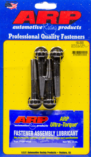 Harmonic Balancer Bolt - 12 mm x 1.25 Thread - 2.425 in Long - 19 mm 12 Point Head - Chromoly - Black Oxide - Ford Powerstroke - Set of 4