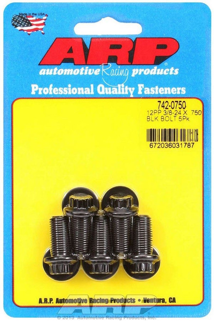 Bolt - 3/8-24 in Thread - 0.75 in Long - 3/8 in 12 Point Head - Chromoly - Black Oxide - Universal - Set of 5