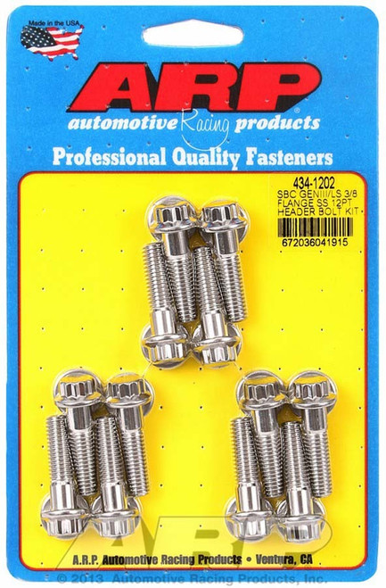 Header Bolt - 8 mm x 1.25 Thread - 1.181 in Long - 12 Point Head - Stainless - Polished - GM LS-Series - Set of 12