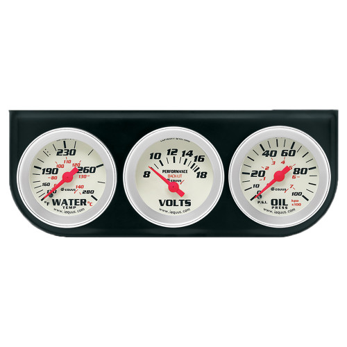 Gauge Kit - 8000 Series - Analog - Oil Pressure / Voltmeter / Water Temperature - 2 in Diameter - White Face - Kit