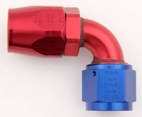 Fitting - Hose End - 90 Degree - 10 AN Hose to 10 AN Female - Aluminum - Blue / Red Anodized - Each