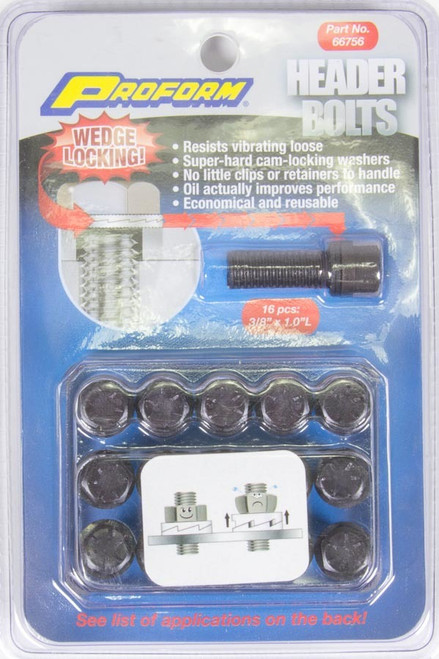 Header Bolt - Locking - 3/8-16 in Thread - 1 in Long - Hex Head - Steel - Black Oxide - Chevy V8 - Set of 16 Header Bolt - Locking - 3/8-16 in Thread - 1 in Long - Hex Head - Steel - Black Oxide - Chevy V8 - Set of 16