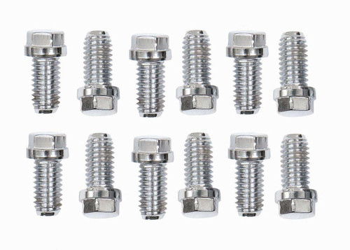 Header Bolt - 3/8-16 in Thread - 0.75 in Long - Hex Head - Stainless - Polished - AMC V8 / GM V8 / Mopar B / RB-Series - Set of 12