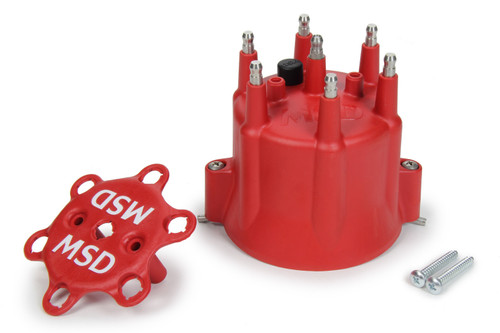 Distributor Cap - HEI Style Terminals - Stainless Terminals - Twist Lock - Red - Vented - GM 6-Cylinder / MSD Pro-Billet - Each