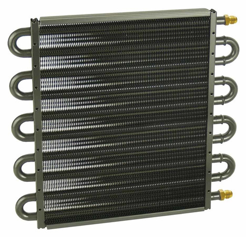 Fluid Cooler - 7000 Series - 13.5 x 12.625 x 0.75 in - Tube Type - 6 AN Male Inlet / Outlet - Aluminum / Copper - Black Powder Coat - Automatic Transmission - Each