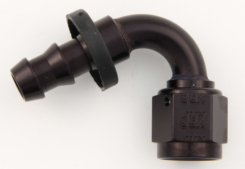 Fitting - Hose End - Push-On - 120 Degree - 8 AN Hose Barb to 8 AN Female - Aluminum - Black Anodized - Each