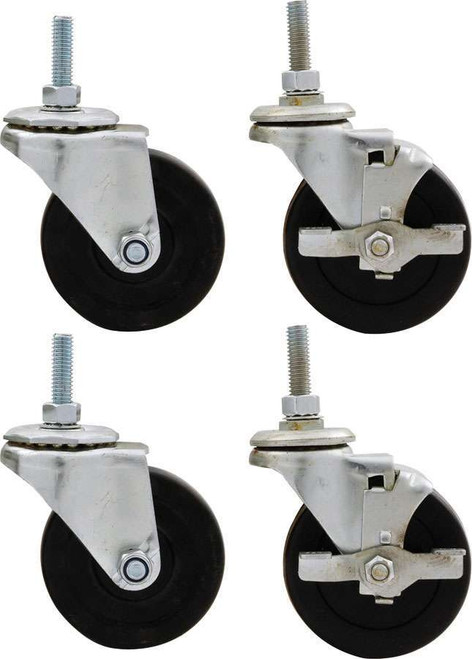 Engine Cradle Casters - Standard Duty - 3/8 in Studs - Locking - 3 in Wheels - Rubber / Steel - Standard Duty Engine Cradles - Set of 4