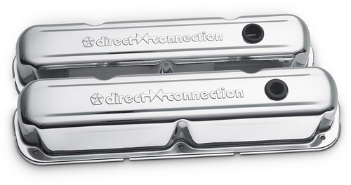 Valve Cover - Classic - Tall - Breather Hole - Mopar Direct Connection Logo - Steel - Chrome - Small Block Mopar - Pair
