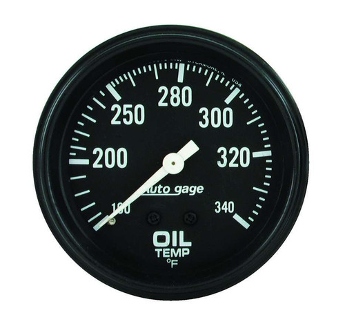 Oil Temperature Gauge - Auto Gage - 100-340 Degree F - Mechanical - Analog - Full Sweep - 2-5/8 in Diameter - Black Face - Each