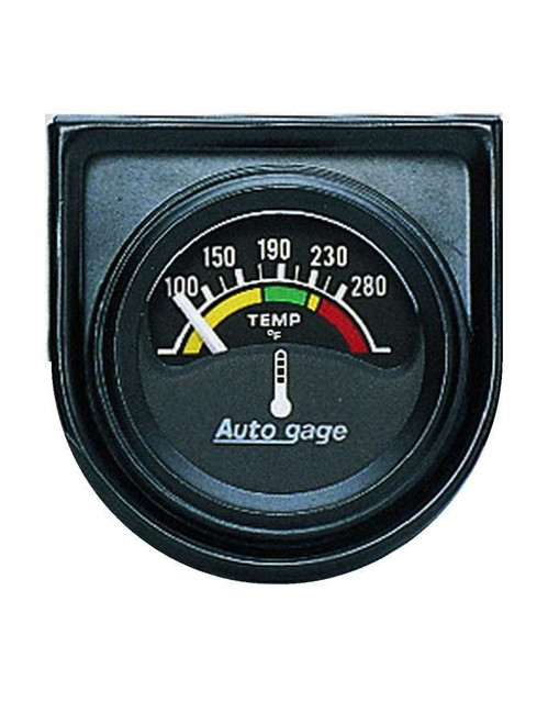 Water Temperature Gauge - Auto Gage - 100-280 Degree F - Electric - Analog - Short Sweep - 1-1/2 in Diameter - Panel Mount - Black Face - Each