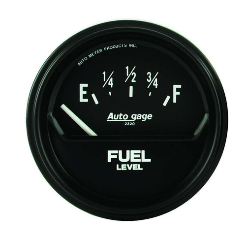 Fuel Level Gauge - Auto Gage - 0-90 ohm - Electric - Analog - Short Sweep - 2-5/8 in Diameter - Black Face - Each