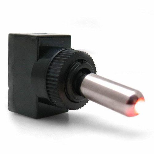 Toggle Switch - Aluminum Tip - On / Off - Single Pole - 20 amps - 12V - Red Indicator - Each