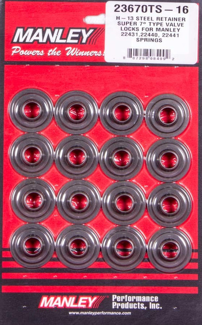 Valve Spring Retainer - Super 7 Degree - 1.105 in / 0.710 in OD Steps - 1.550 in Dual Spring - Steel - Natural - Set of 16
