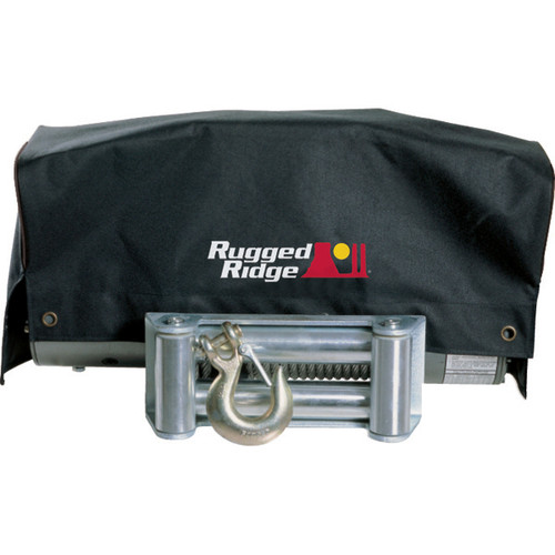 Winch Cover - Vinyl - Grommets - Rugged Ridge Logo - Black - Rugged Ridge Winches - Each
