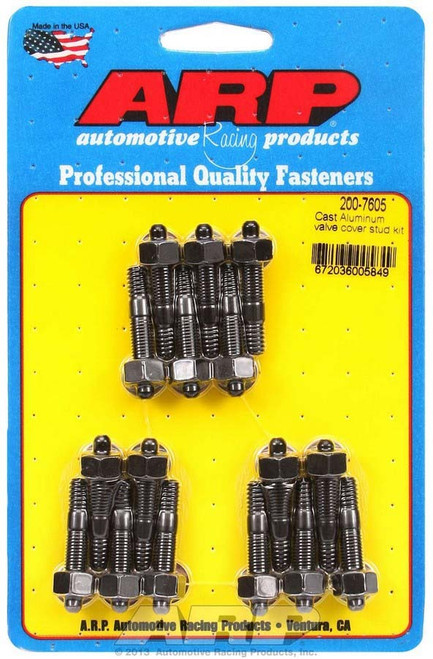 Valve Cover Fastener - Stud - 1/4-20 in Thread - 1.500 in Long - Hex Nuts - Chromoly - Black Oxide - Set of 16 Valve Cover Fastener - Stud - 1/4-20 in Thread - 1.500 in Long - Hex Nuts - Chromoly - Black Oxide - Set of 16