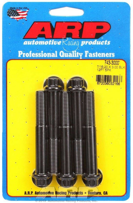 Bolt - 7/16-20 in Thread - 3 in Long - 7/16 in 12 Point Head - Chromoly - Black Oxide - Universal - Set of 5