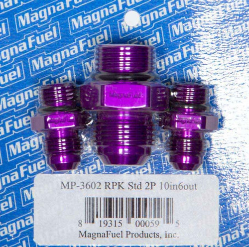 Regulator Fitting Kit - Straight - One 10 AN Male to 10 AN Male O-Ring - Two 6 AN Male to 6 AN Male O-Ring - Aluminum - Purple Anodized - Magnafuel 2 Port Regulators - Kit Regulator Fitting Kit - Straight - One 10 AN Male to 10 AN Male O-Ring - Two 6 AN Male to 6 AN Male O-Ring - Aluminum - Purple Anodized - Magnafuel 2 Port Regulators - Kit