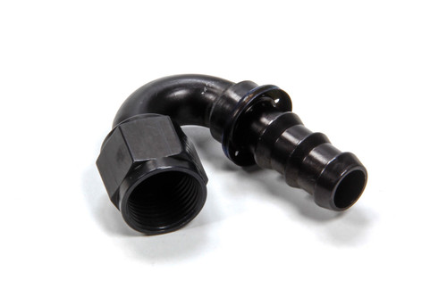 Fitting - Hose End - AQP Socketless - 150 Degree - 10 AN Hose Barb to 10 AN Female - Aluminum - Black Anodized - Each Fitting - Hose End - AQP Socketless - 150 Degree - 10 AN Hose Barb to 10 AN Female - Aluminum - Black Anodized - Each