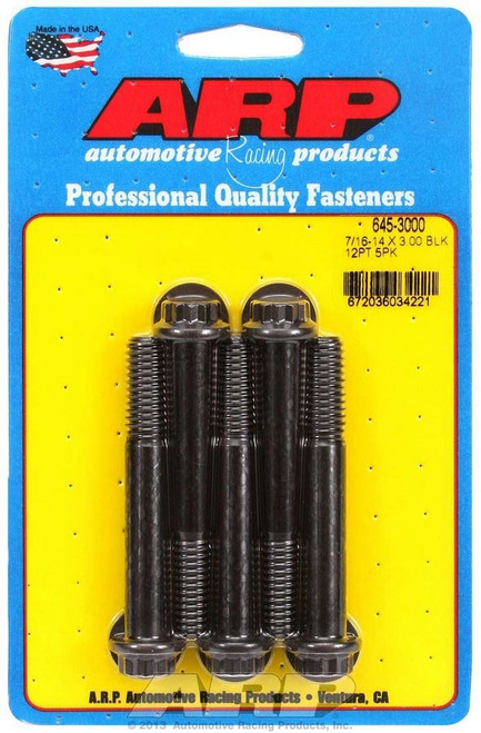 Bolt - 7/16-14 in Thread - 3 in Long - 1/2 in 12 Point Head - Chromoly - Black Oxide - Universal - Set of 5