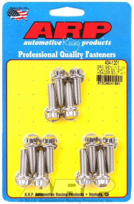 Header Bolt - 8 mm x 1.25 Thread - 0.984 in Long - 12 Point Head - Stainless - Polished - GM LS-Series - Set of 12