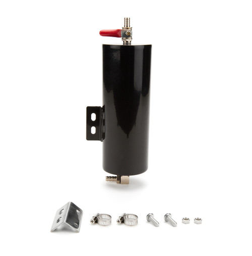 Overflow Tank - 20 oz - 8 in Tall - 5 in Wide - 5/16 in Hose Barb Inlet - 5/16 in Hose Barb Petcock Drain - Stainless - Black Powder Coat - Each