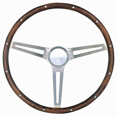 Steering Wheel - Classic Nostalgia - 15 in Diameter - 4-1/8 in Dish - 3-Spoke - Wood Grip - Stainless - Brushed - Each