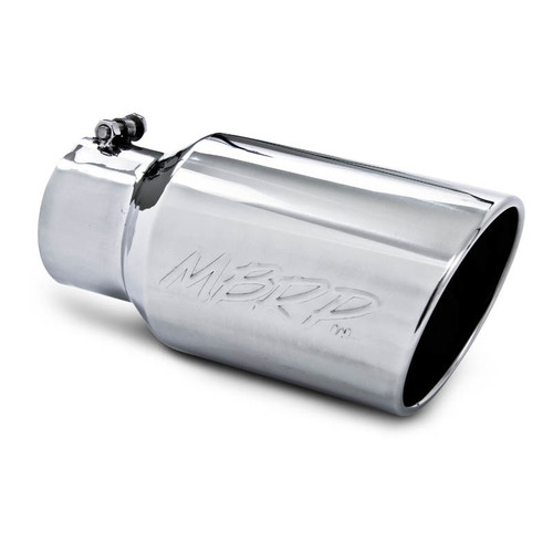 Exhaust Tip - Pro Series Diesel Exhaust Tips - Clamp-On - 4 in Inlet - 6 in Round Outlet - 12 in Long - Single Wall - Rolled Edge - Angled Cut - Stainless - Polished - Each