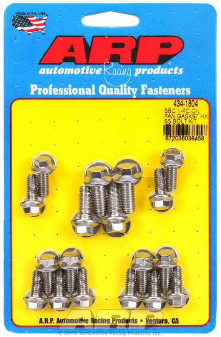 Oil Pan Bolt Kit - Hex Head - Stainless - Polished - 1-Piece Rubber Gasket - Small Block Chevy - Kit