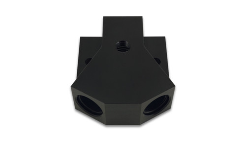 Fitting - Y Block - 8 AN Female Inlet - Dual 8 AN Female Outlets - 1/8 in NPT Female Port - Aluminum - Black Anodized - Each