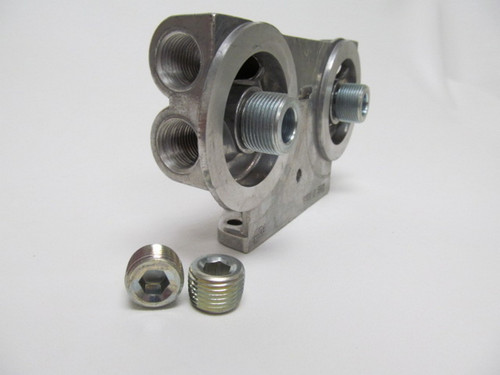 Remote Oil Filter Mount - Dual Filter - 1-16 in Thread - Two 1/2 in NPT Ports - Bolt-On - Side Ports - Aluminum - Natural - Each