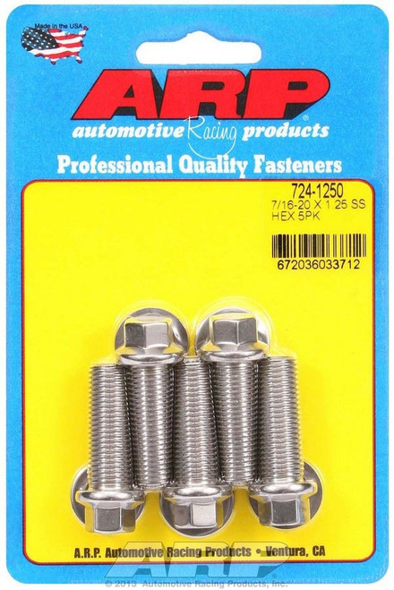 Bolt - 7/16-20 in Thread - 1.25 in Long - 7/16 in Hex Head - Stainless - Polished - Universal - Set of 5