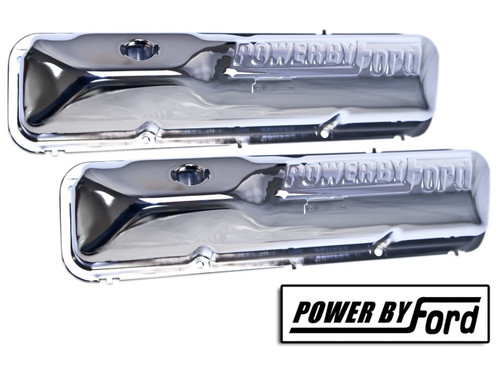 Valve Cover - Stock Height - Steel - Chrome - Powered By Ford Text Logo - FE-Series - Pair