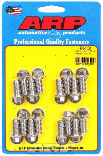 Header Bolt - 3/8-16 in Thread - 0.75 in Long - Hex Head - Stainless - Polished - Universal - Set of 16 Header Bolt - 3/8-16 in Thread - 0.75 in Long - Hex Head - Stainless - Polished - Universal - Set of 16