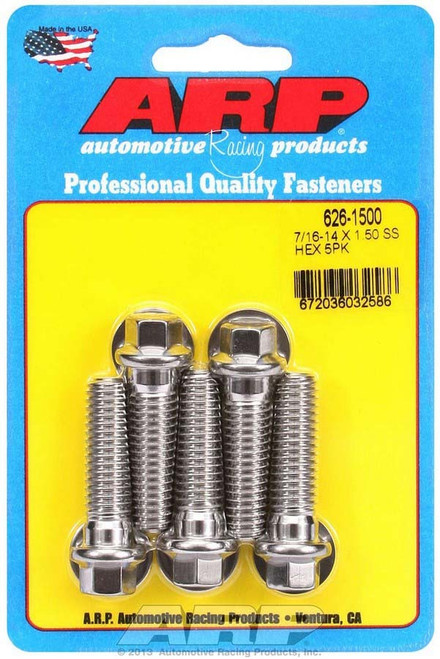 Bolt - 7/16-14 in Thread - 1.5 in Long - 7/16 in Hex Head - Stainless - Polished - Universal - Set of 5