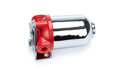 Fuel Filter - Canister - 10 Micron - Paper Element - 3/8 in NPT Female Inlet - 3/8 in NPT Female Outlet - Bracket - Aluminum / Steel - Red Paint / Chrome - Each