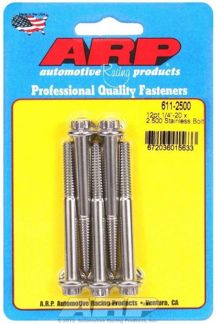Bolt - 1/4-20 in Thread - 2.5 in Long - 5/16 in 12 Point Head - Stainless - Polished - Universal - Set of 5