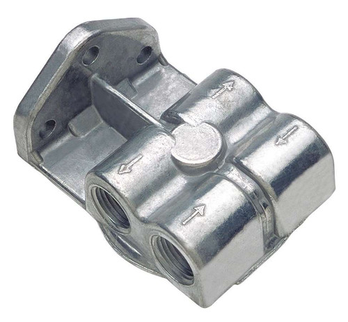 Oil Filter Mount - Four 1/2 in NPT Female Ports - 3/4-16 in Center Thread - Aluminum - Natural - Universal - Each