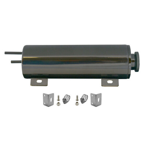 Overflow Tank - 24 oz - 10 in Tall - 3 in Diameter - 1/4 in Hose Barb Inlet - 1/4 in Hose Barb Outlet - Stainless - Black Powder Coat - Each