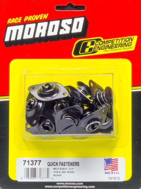 Quick Turn Fastener - Self Ejecting - Flush Head - Slotted - 7/16 x 0.550 in Body - Steel - Black Paint - Set of 10