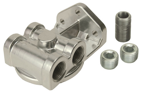 Oil Filter Mount - Side Port Style - 1/2 in NPT Female Dual Ports - 13/16-16 in Center Thread - Aluminum - Polished - Universal - Each