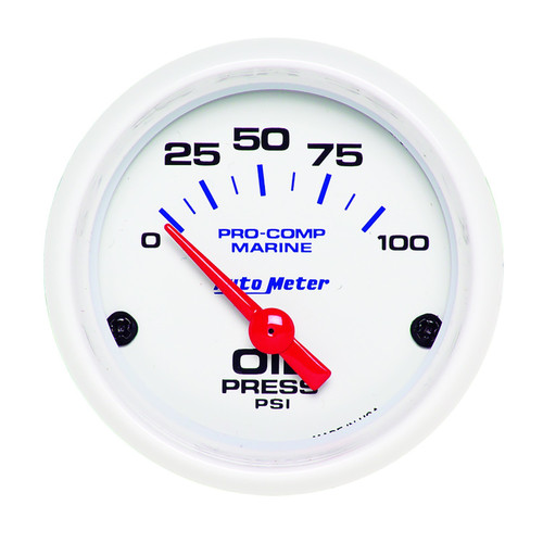 Oil Pressure Gauge - Air-Core Marine White - 0-100 psi - Electric - Analog - Short Sweep - 2-1/16 in Diameter - White Face - Each