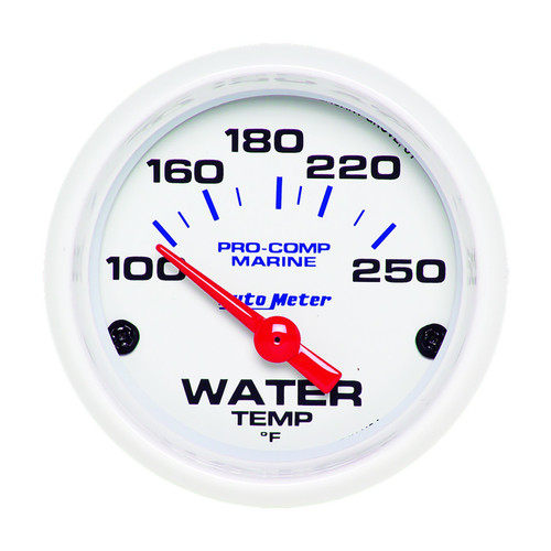 Water Temperature Gauge - Pro-Comp Marine - 100-250 Degree F - Electric - Analog - Short Sweep - 2-1/16 in Diameter - White Face - Each