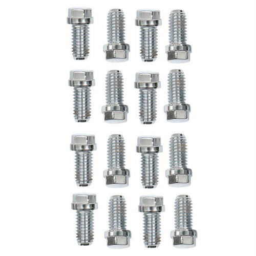Header Bolt - 3/8-16 in Thread - 0.75 in Long - Hex Head - Stainless - Polished - Big Block Chevy / Small Block Ford - Set of 16